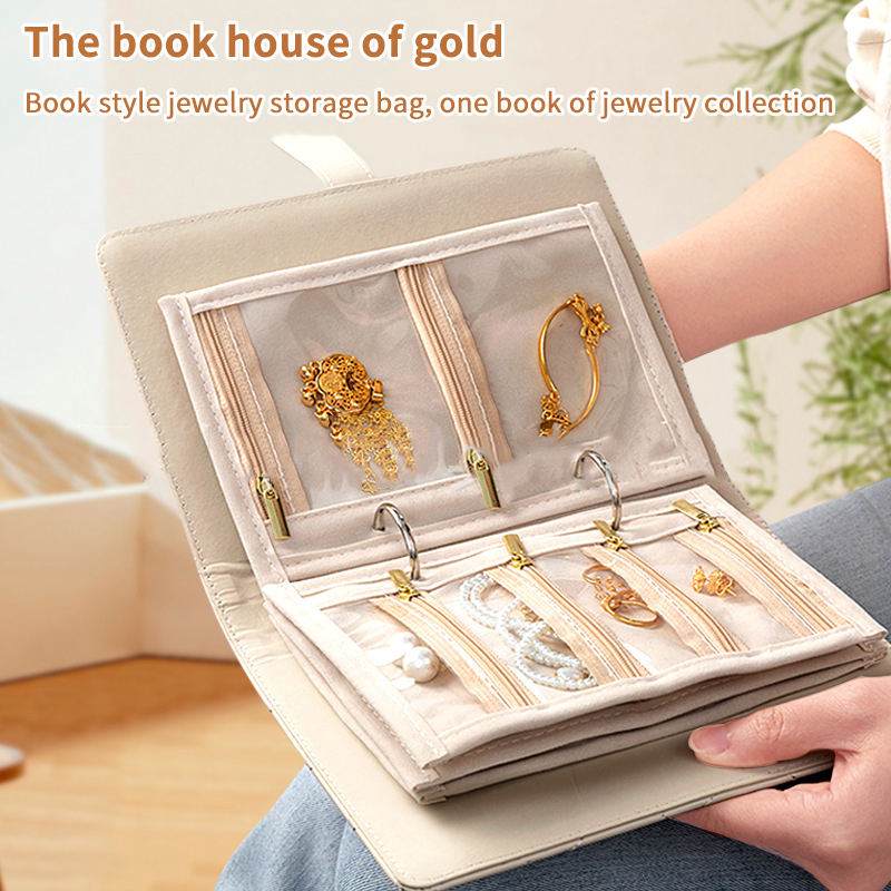 Jewelry Making Journal - PU-Leder Schmuckaufbewahrungsbuch mit Reißverschluss, transparenten Taschen,